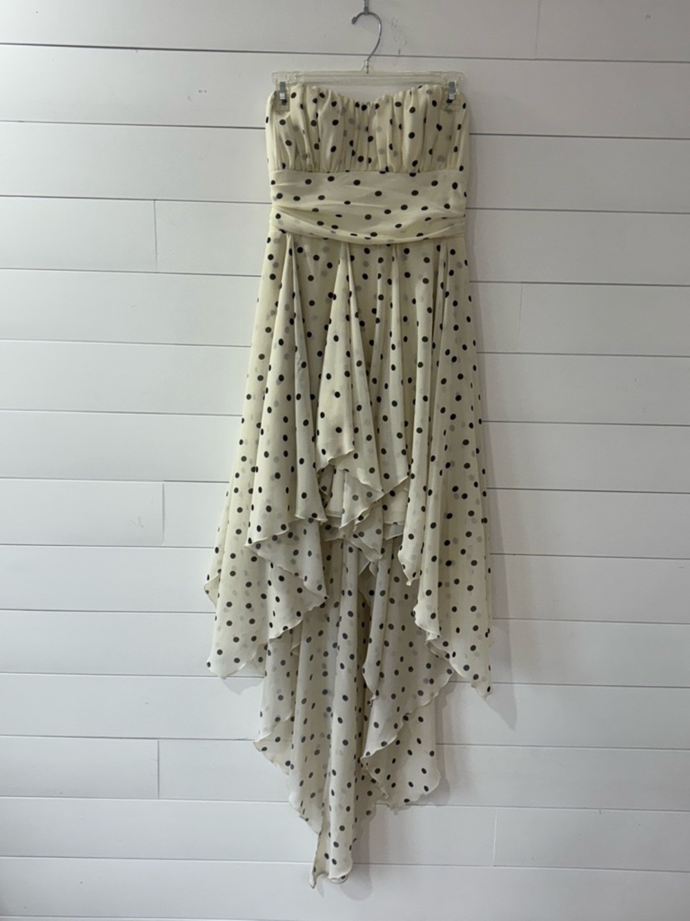 B Darlin Polka Dot Strapless Hi Low Dress Padded Size 9/10 Cream - Picture 8 of 12